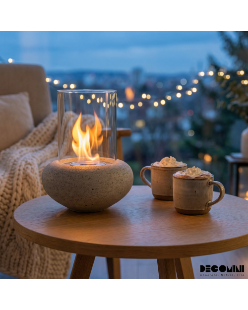 Decomini LUNA | Yuvarlak Hafif Beton Masaüstü Şömine