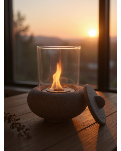 Decomini LUNA | Yuvarlak Hafif Beton Masaüstü Şömine