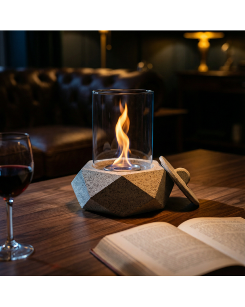 Decomini PRISMA | Geometrik Hafif Beton Masaüstü Şömine (Bio-Etanol)