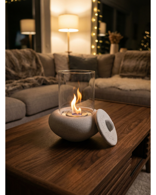 Decomini LUNA | Yuvarlak Hafif Beton Masaüstü Şömine